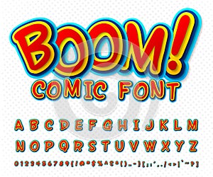 Creative comic font. Vector alphabet in style pop