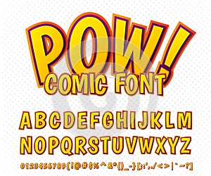 Creative comic font. Vector alphabet in style pop art