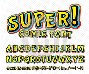 Creative comic font. Vector alphabet in style pop art