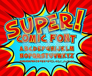 Creative comic font. Vector alphabet in style pop art