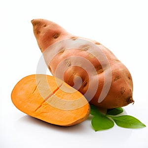 Creative Commons Attribution: Sweet Potato With Green Leaves On White Background