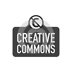 Creative commons rights management sign with circular CC icon. Vector stock illustration.