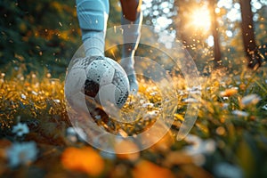 Creative composition capturing the elegance of a footballer\'s footwork during a precision dribble