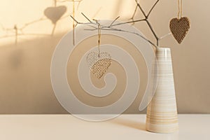 Creative composition in neutral colors for Valentine`s Day