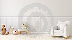 Creative composition of stylish and cozy child room interior plus. Generative Aih pillow and stool