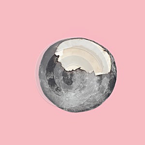 Creative concept of coconuts and the moon on a pink background. Trend creative.