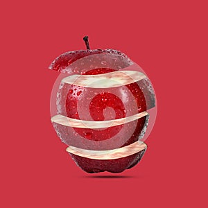 Creative concept with flying red apple.