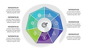 Creative concept for infographic with 7 steps, options, parts or processes. Business data visualization.