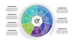 Creative concept for infographic with 7 steps, options, parts or processes. Business data visualization.