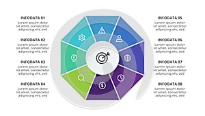 Creative concept for infographic with 8 steps, options, parts or processes. Business data visualization.