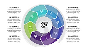 Creative concept for infographic with 8 steps, options, parts or processes. Business data visualization.