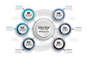 Creative concept for infographic. Business data visualization. Abstract elements diagram with 6 steps, options, parts or processes