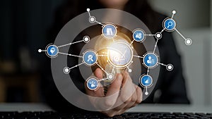 Creative Concept of Innovative Ideas with Lightbulb and Digital Connections Representing Technology and Business