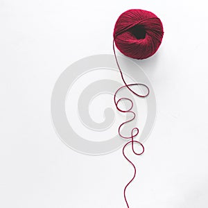 Creative concept. Kate and Love word from red knitting yarn on white wooden background. Flat lay. Top view. Valentines day photo