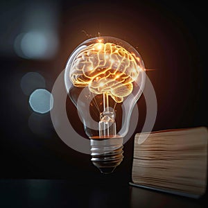 Creative concept Light bulb with brain, embodying entrepreneurial inspiration