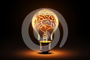 Creative concept of a light bulb with a brain inside, AI-generated.