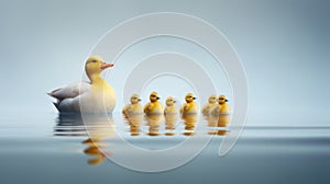 Creative Concept Photo: Family Of Ducks In Water