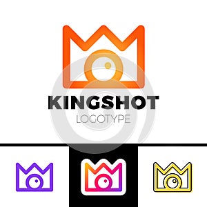 Creative concept for photography studio. Modern logo design layout with camera and crown. Corporate symbol idea.