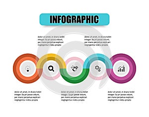 Creative concept of stacking circles together design presents 5 steps. Presentation business infographic template for five options