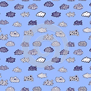 Creative conceptual vector hand drawn clouds illustration seamless pattern background