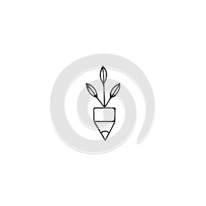 Creative Contest theme. A pencil tip with green shoots, vector hand drawn icon.