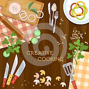 Creative cooking kitchenware top view