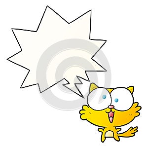 A creative cute cartoon crazy cat and speech bubble in smooth gradient style