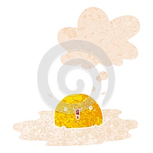 A creative cute cartoon fried egg and thought bubble in retro textured style