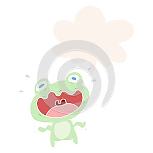 A creative cute cartoon frog frightened and speech bubble in retro style