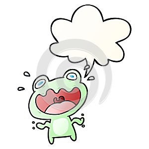 A creative cute cartoon frog frightened and speech bubble in smooth gradient style