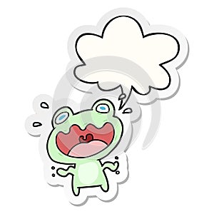 A creative cute cartoon frog frightened and speech bubble sticker