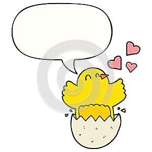 A creative cute hatching chick cartoon and speech bubble