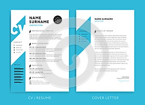 Creative CV / resume template blue background color minimalist v