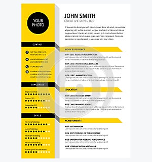Creative CV / resume template yellow color minimalist vector
