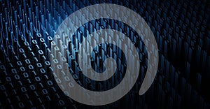 Creative 3d illustration of stream of binary code. Computer matrix background art design. Abstract concept graphic data,