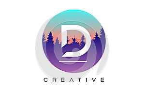 Creative D Letter Logo Design with Pine Forest Vector Shapes and Pastel Colors photo