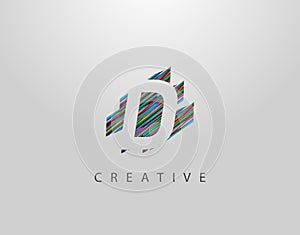 Creative D Letter Logo. Modern Abstract Geometric Initial D Design, made of various colorful strips shapes photo