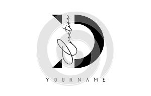 Creative D logo with cuts and handwritten text concept design. Letter with geometric design photo