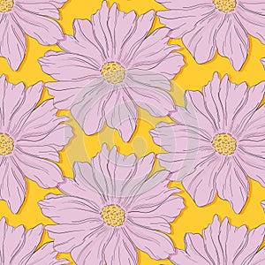 Creative decoration violet yellow nature print. Beautiful cute flower bloosom texture pattern. Fashion surface background. Spring