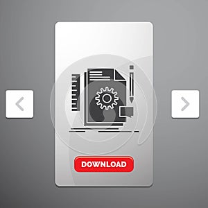 Creative, design, develop, feedback, support Glyph Icon in Carousal Pagination Slider Design & Red Download Button