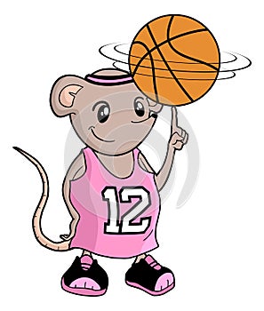 Funny small rat playing basket