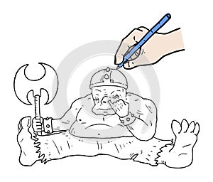 Hand drawing a funny warrior