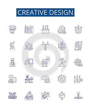 Creative design line icons signs set. Design collection of Design, Creative, Artistic, Inventive, Innovative, Visionary