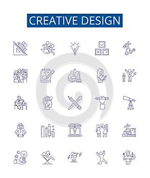 Creative design line icons signs set. Design collection of Design, Creative, Artistic, Inventive, Innovative, Visionary