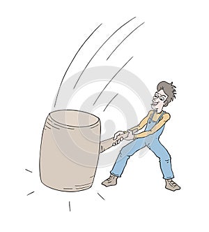 Man with big hammer draw