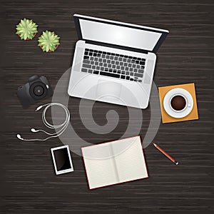 Creative design office workspace desk. Vector illustration decorative design