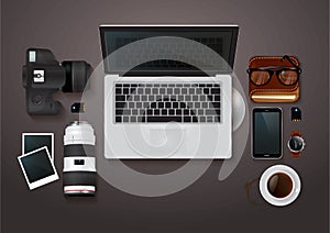 creative design office workspace desk. Vector illustration decorative design