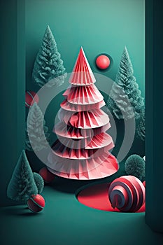 Creative design of party background with Christmas tree. Poster, flyer, greeting card. AI generative