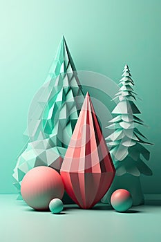 Creative design of party background with Christmas tree. Poster, flyer, greeting card. AI generative