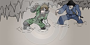 Two characters in mystery cavern